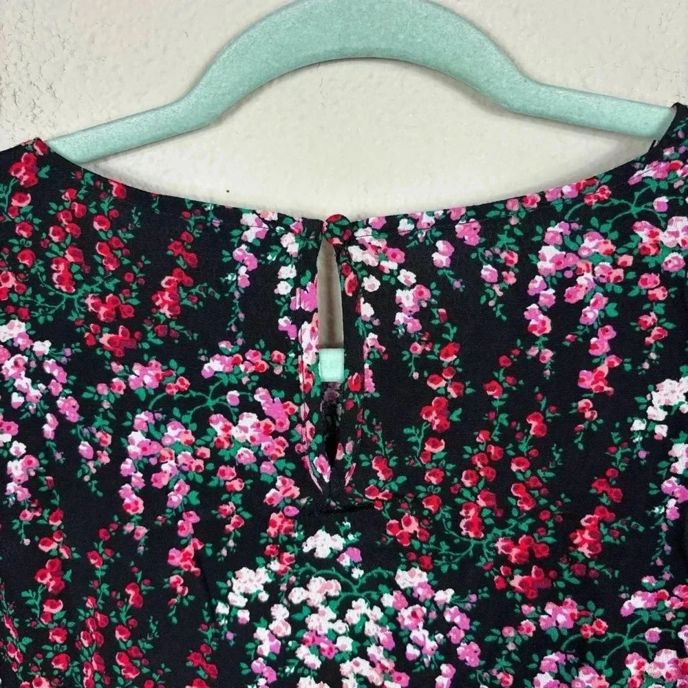 J. Crew floral long sleeve blouse black purple lightweight sz Large